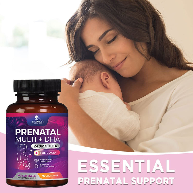 Prenatal Vitamins with DHA and Folic Acid - Before, During and Post Pregnancy - Best Prenatal Multivitamin with Vitamin A, C, D, B12, Non-GMO - 60 Softgels 60 Count - NewNest Australia