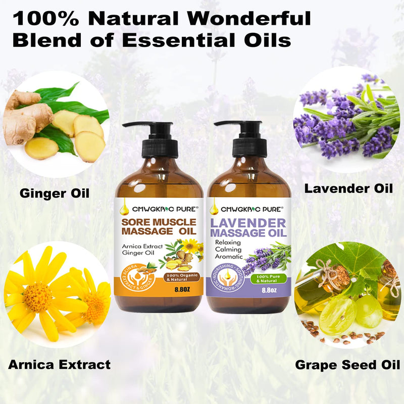 Massage Oil for Massage Therapy, Ginger Massage Oil -2 Pack Arnica & Ginger Oil -Warming Tired Sore Muscles & Lavender Relaxing Massage Oil -Romantic, Aromatic, Soothing Massage Oil with Massage Ball - NewNest Australia