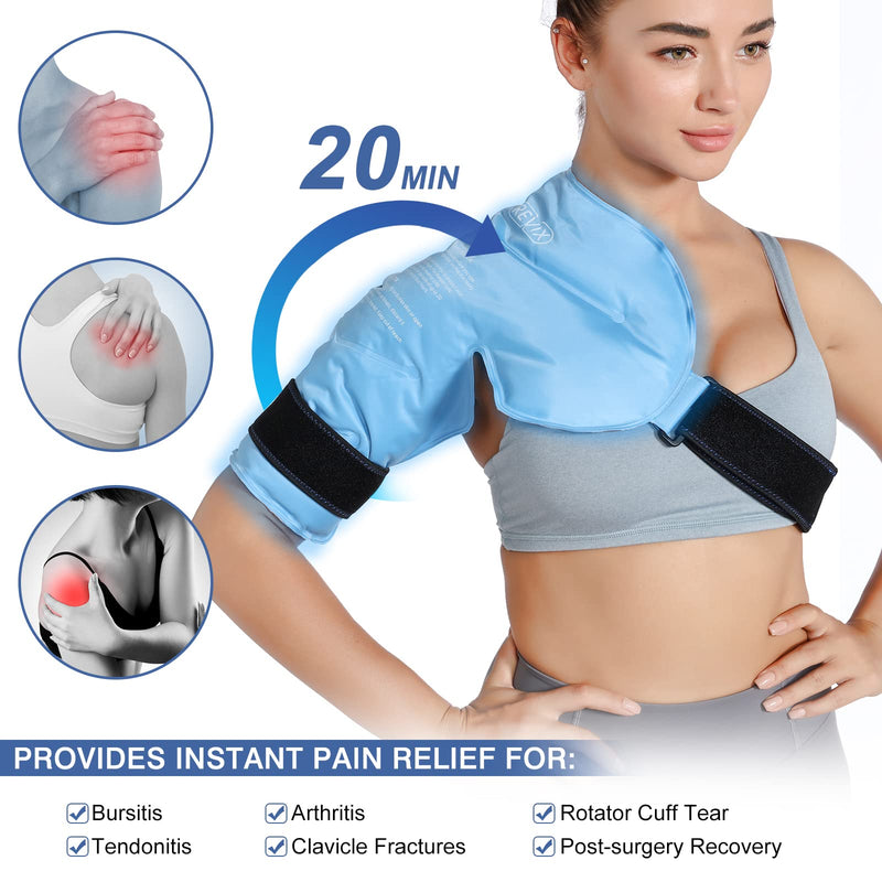REVIX Shoulder Ice Pack Rotator Cuff Cold Therapy, Ice Packs Shoulder Wraps for Pain Relief & Tendonitis, Reusable Shoulder Cold Pack Compression Brace for Injuries, Recovery After Shoulders Surgery Blue - NewNest Australia