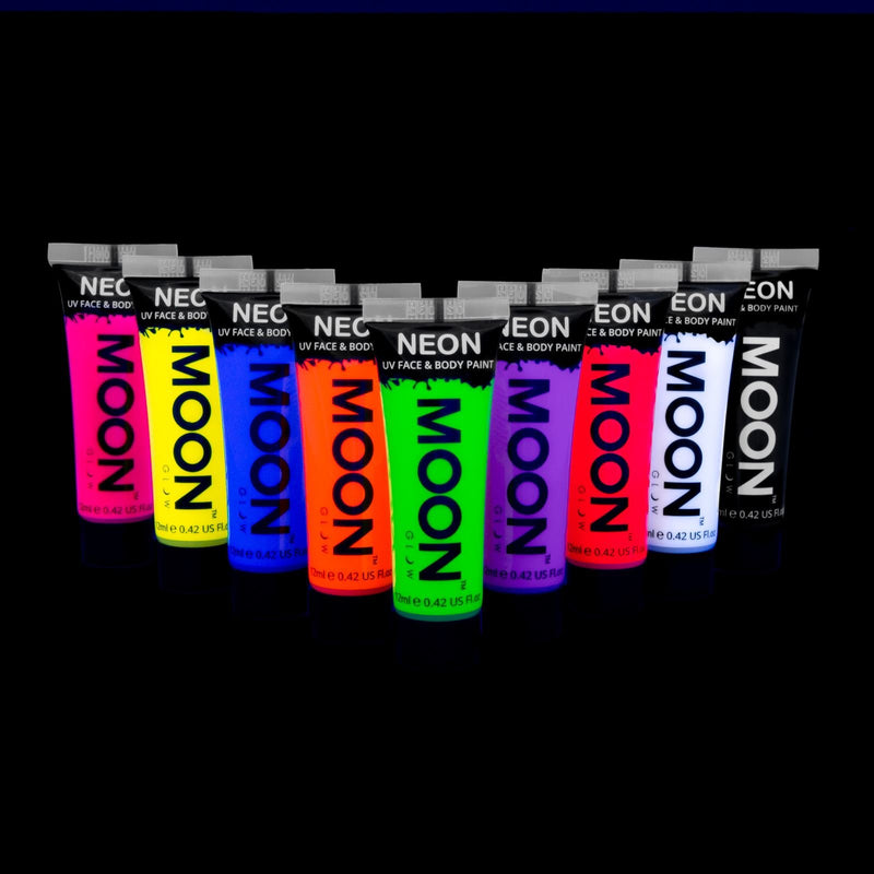 Moon Glow - Intense Neon UV Face & Body Paint - 12ml Set of 9 - includes UV Keyring - NewNest Australia