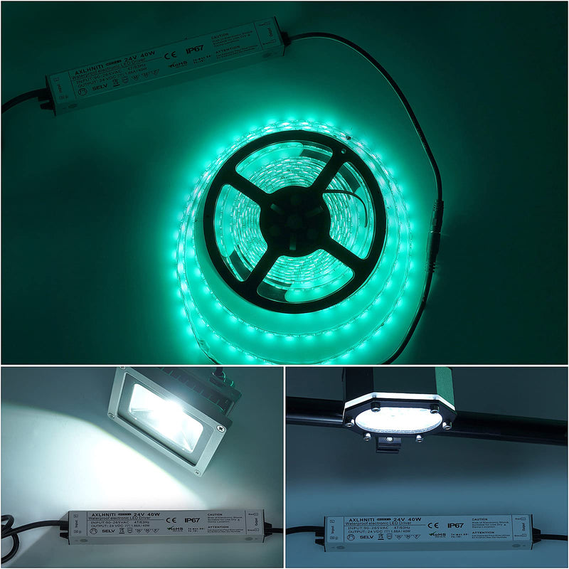 LED Driver 40W 24V, Waterproof IP67 24V Power Supply, LED Transformer 90V-265V AC to 24V DC, LED Power Supply with 3-Prong Plug 3.3 Feet Cable for LED Strip Lights, Constant Voltage LED Products Pack of 1 - NewNest Australia