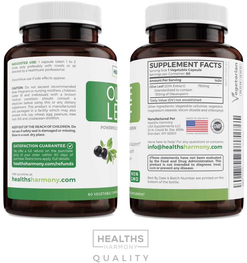 Olive Leaf Extract (Non-GMO) Super Strength: 20% Oleuropein - 750mg - Vegetarian - Immune Support, Cardiovascular Health & Antioxidant Supplement - No Oil - 60 Capsules - NewNest Australia