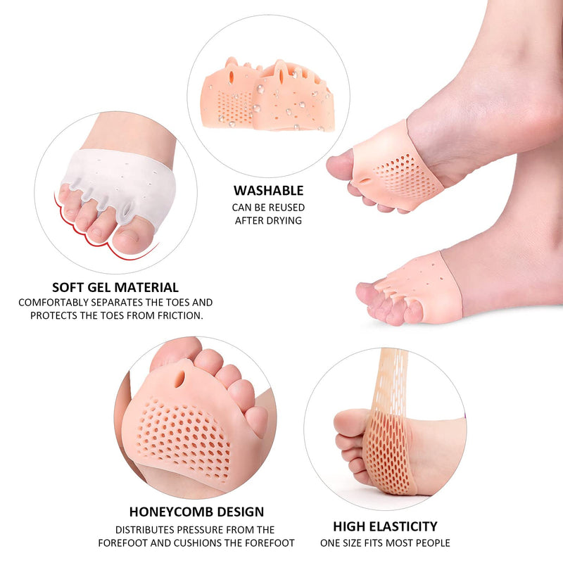 2 Pairs of Metatarsal Pads, Shock Absorbing Silicone Pads, Five-Hole Split Toe Forefoot Pads, Unisex Breathable Foot Pads, Relieve Bunion, Metatarsal Pain, Mortons Neuroma, Forefoot Pain - NewNest Australia