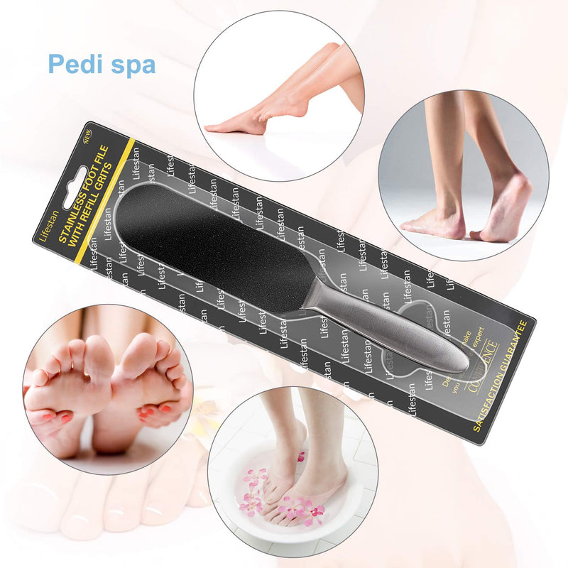 Pedicure Foot File And Callus Remover For Hard Skin Professional, Stainless Steel Foot Rasp File With Ten Free Refill Grits Double-Sided Replacement Pads Easy Feet Scrubber For Bathroom Pedicure Salon - NewNest Australia