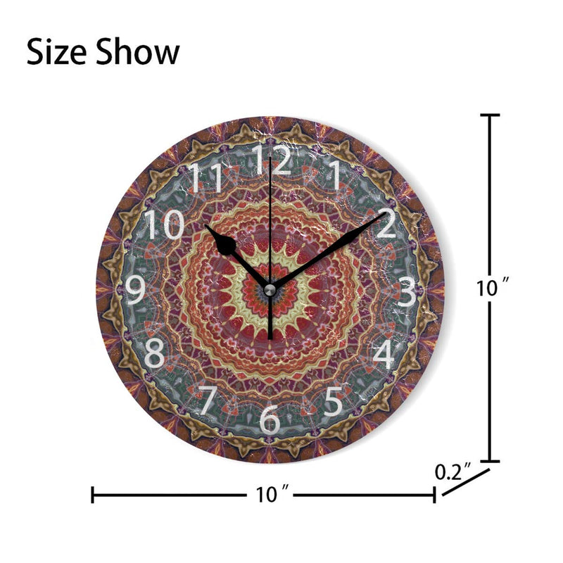 NewNest Australia - Ollabaky Mandala Decorative Wall Clocks Battery Operated Silent Desk Clock, Mosaic Retro Style 10 Inch Non Ticking Clock for Office School Home Round Wall Decor Pattern 1 