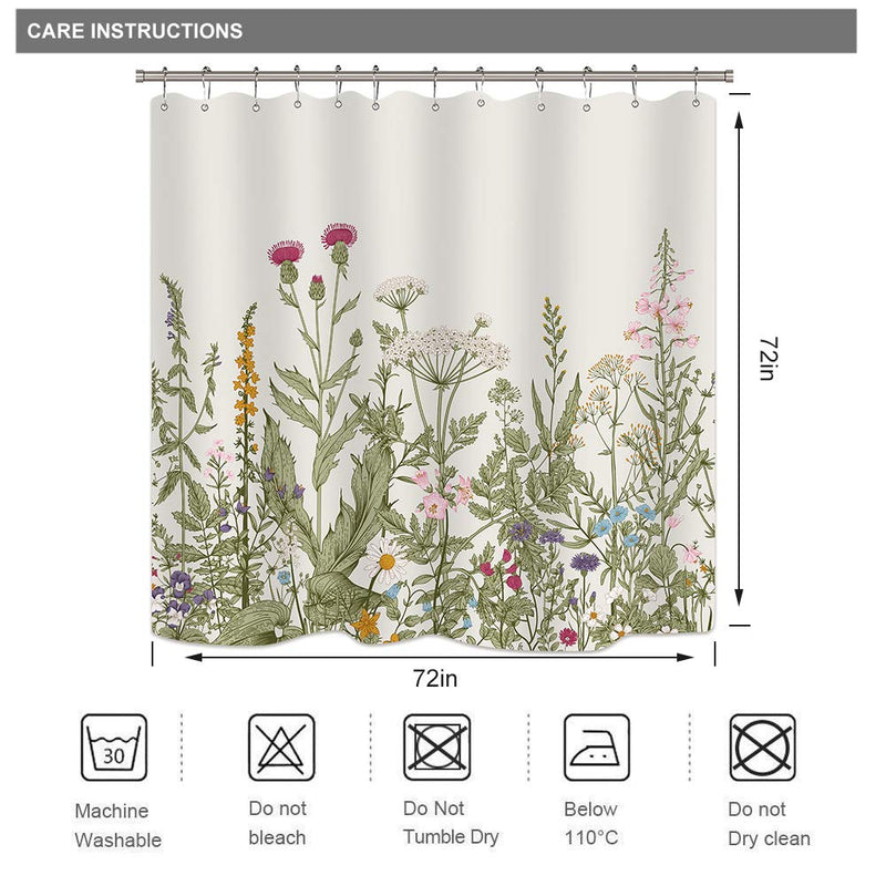 Riyidecor Green Leaves Shower Curtain Floral Flower Tulip Tree Plants Ivy White Brown Herbs Decor Bathroom Set Polyester Waterproof 72Wx72H Inch Plastic Hooks 12 Pack - NewNest Australia