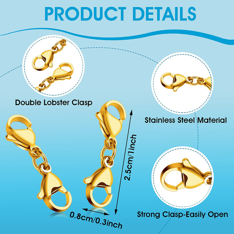 ASTER 4 Pieces Double Lobster Clasps Gold Mini Bracelet Clasps Replacement Lanyard Snap Hook,Metal Lobster Clasps Extender for DIY Jewelry Making Bracelet Crafts Gold 4pcs - NewNest Australia