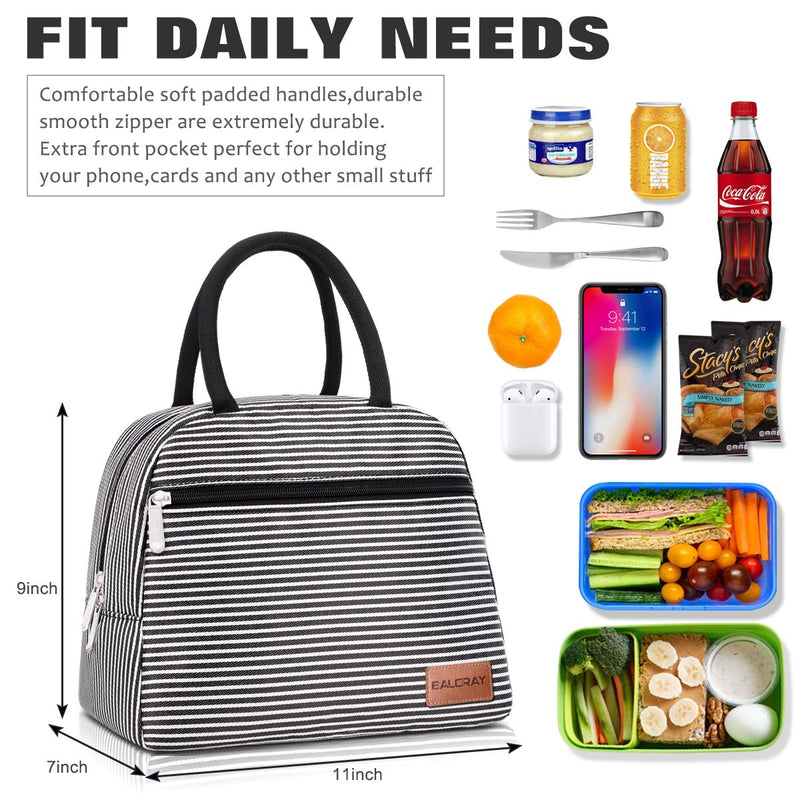 NewNest Australia - BALORAY Lunch Bag for Women Tote Cooler Bag with Phone Holder Pocket Leak-proof Liner Insulated Lightweight Lunch Box Lunch Bags for women/Picnic/Boating/Beach/Fishing/Work (Black white strip) Black white strip 