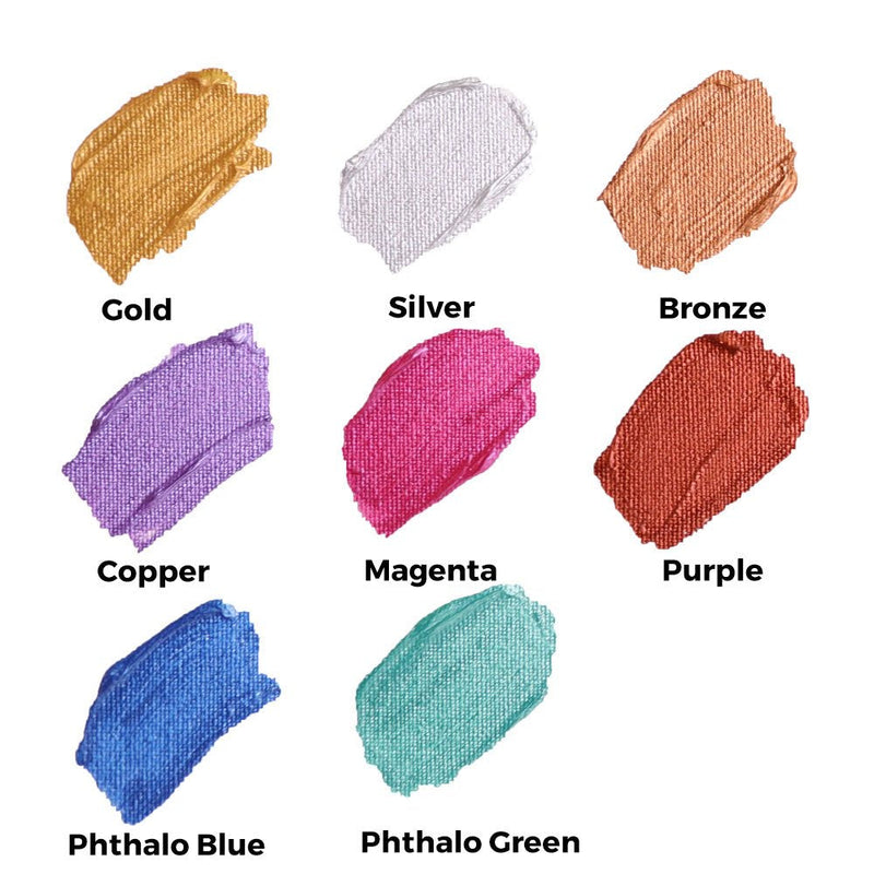 Mont Marte Metallic Acrylic Paint Set 8 Piece x 18 ml Tubes, Lightfast Colors with Smooth Consistency and Opaque Metallic Finish. 8 mixed colors 0.6 Fl Oz (Pack of 8) - NewNest Australia