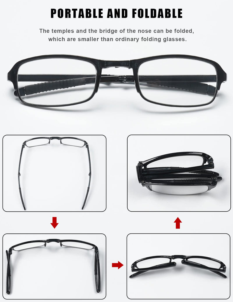 VEVESMUNDO Reading Glasses Foldable Folding Glasses Men Women Small Compact Glasses with Diopters with Case +1.0, +1.5, +2.0, +2.5, +3.0, +3.5, +4.0 Black 2.5 x - NewNest Australia