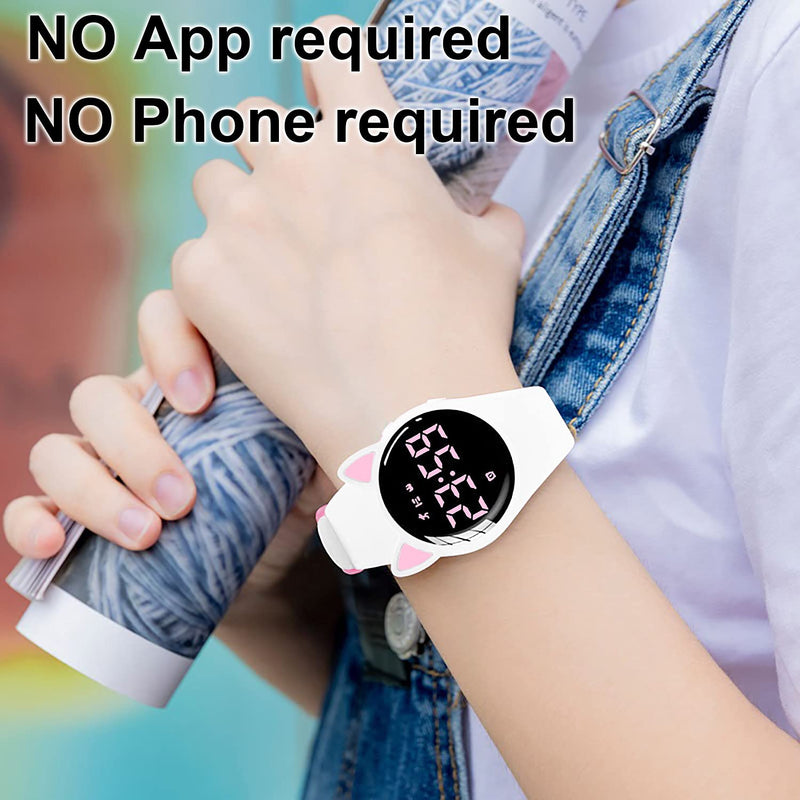 HUYVMAY Fitness Tracker Pedometer Watch for Boys Girls Women, No App No Phone, USB Charge 1 Hour for 20 Days Use, IP68 Waterproof Fitness Watch with Alarm Clock Step Tracker Distance Calorie Counter White + Pink - NewNest Australia