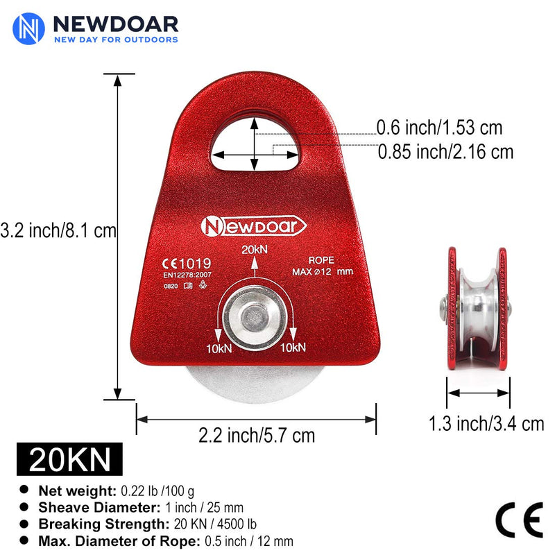 NewDoar CE Certified 20kN Micro Pulley Fixed Side Trolley for Climbing, Rescue Lifting,Hitch Tending One Unit (20KN Pulley Red) - NewNest Australia