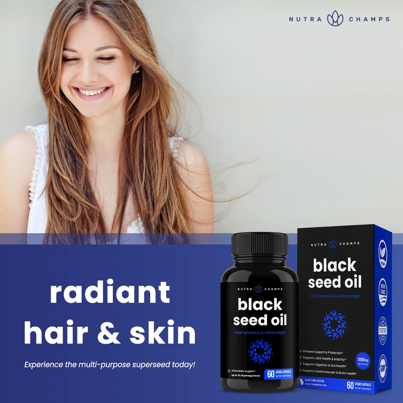 Black Seed Oil Capsules | Premium Vegan Black Cumin Seed Oil Capsules | Virgin Cold Pressed Nigella Sativa Oil Pills with Thymoquinone, Vitamin E & Omega 3 6 9 - NewNest Australia