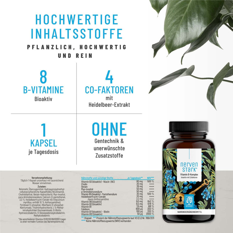 Vitamin B Complex (B1-B12) with 4 cofactors active - all 8 B vitamins - vitamin B complex vegan - B vitamin complex high dose with cofactors - strong nerve - NewNest Australia