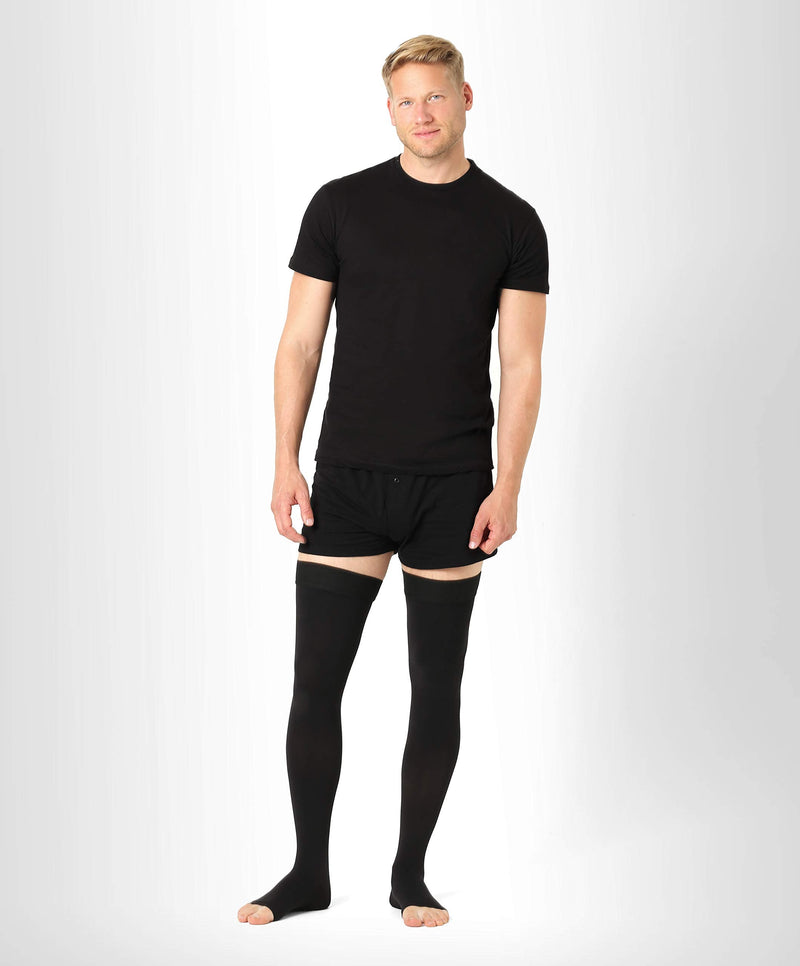 Medical thigh compression stockings - with open toe - for men and women - (Class 2, 23-32 mmHg, 120 Den) - thrombosis stockings - support stockings for flights - Pani TERESA® MEDICA Black Size 3 - Long: A - Look at the third picture - NewNest Australia