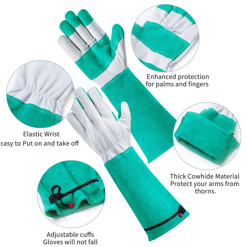 Gardening Gloves for Men Women, Adjustable Cuff Rose Pruning Gloves, Cowhide Leather Long ThornProof Heavy Duty Work Gloves Small Green - NewNest Australia