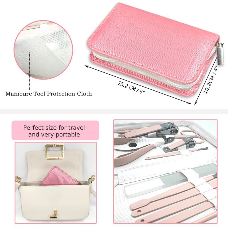 Manicure Set Professional Nail Clippers Kit With 18pcs Stainless Steel Nail Care Tools, Men Women Nail Grooming Pedicure Kit With Luxurious Leather Case Zip Bag For Home Care, Gift, Travel （Pink) Rose Pink-18Pcs - NewNest Australia
