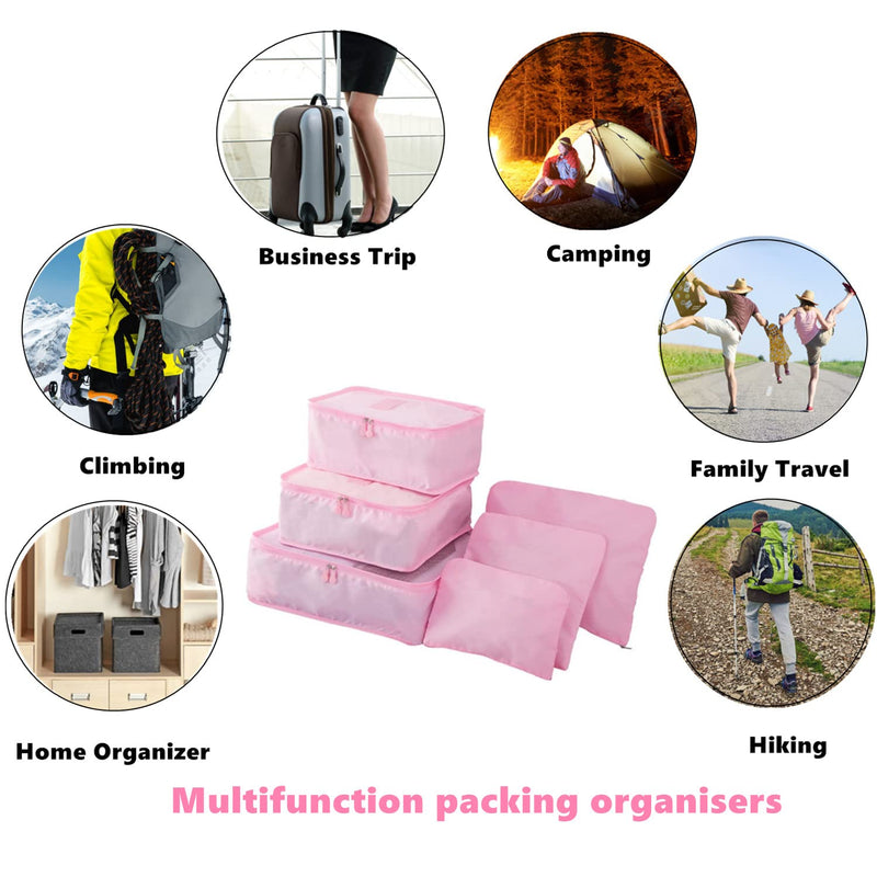 GUIFIER 6 Pack Packing Cubes Laundry Pouch, Travel Luggage Packing Organisers Bags, Luggage Storage Organiser, Travel Organizer Storage Bags, Travel Cubes Compression for Suitcases Backpack (Pink) Pink - NewNest Australia