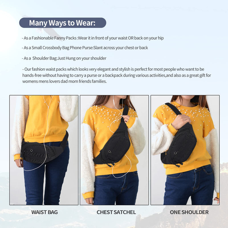 DAITET Fanny Pack for Men&Women, Crossbody Waist Bag with Adjustable Belt, Large Capacity Bum Bag for Traveling Hiking Cycling Workout Casual (Black) Black Oxford Cloth - NewNest Australia
