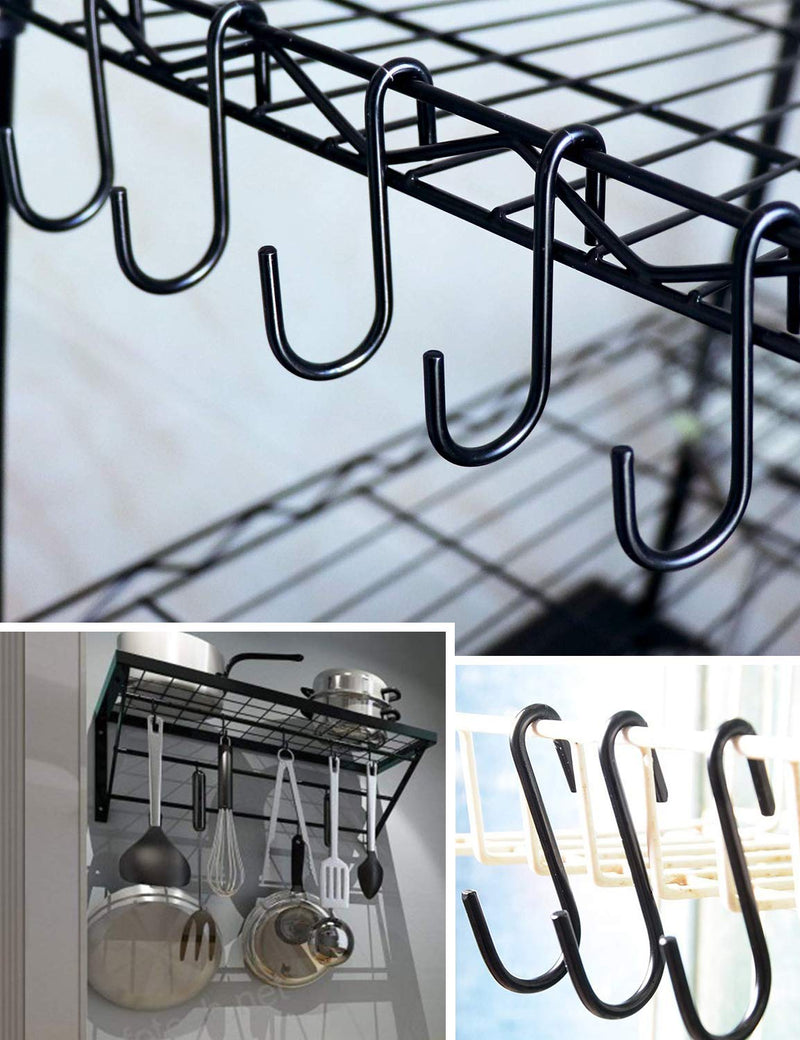 NewNest Australia - 12 Pack 2.4" Heavy Duty (22lbs Max) S Shaped Hooks Hanging Hangers Hooks for Kitchen, Bathroom, Bedroom and Office(Pan,Pot,Coat,Bag,Plants)(Black) 2.4"(6cm) Black 