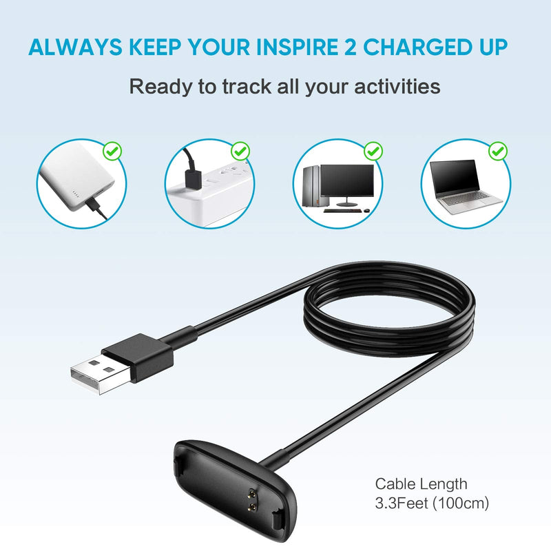 [2-Pack] Charger Cable for Fitbit Inspire 2 (Not for Inspire hr & Luxe), for Fitbit Inspire 2 Fitness Tracker, Replacement Charging Cable Accessory for Fitbit Inspire 2 (3.3 ft/1.0 ft) - NewNest Australia