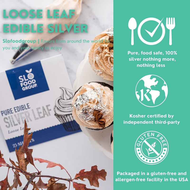 Slofoodgroup Silver Leaf Loose Sheet 25 Sheets Edible Silver Leaf Each Sheet of Silver Leaf 9.5 cm by 9.5 cm, Loose Leaf Silver - NewNest Australia