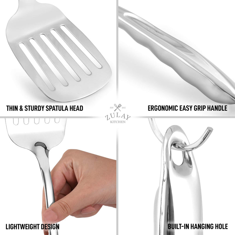 NewNest Australia - Zulay 14.8 inch Slotted Turner Metal Spatula - Heavy Duty Stainless Steel Spatula For Cooking With Ergonomic Easy Grip Handle - Grill Spatula For Frying, Cooking, Draining, And More 