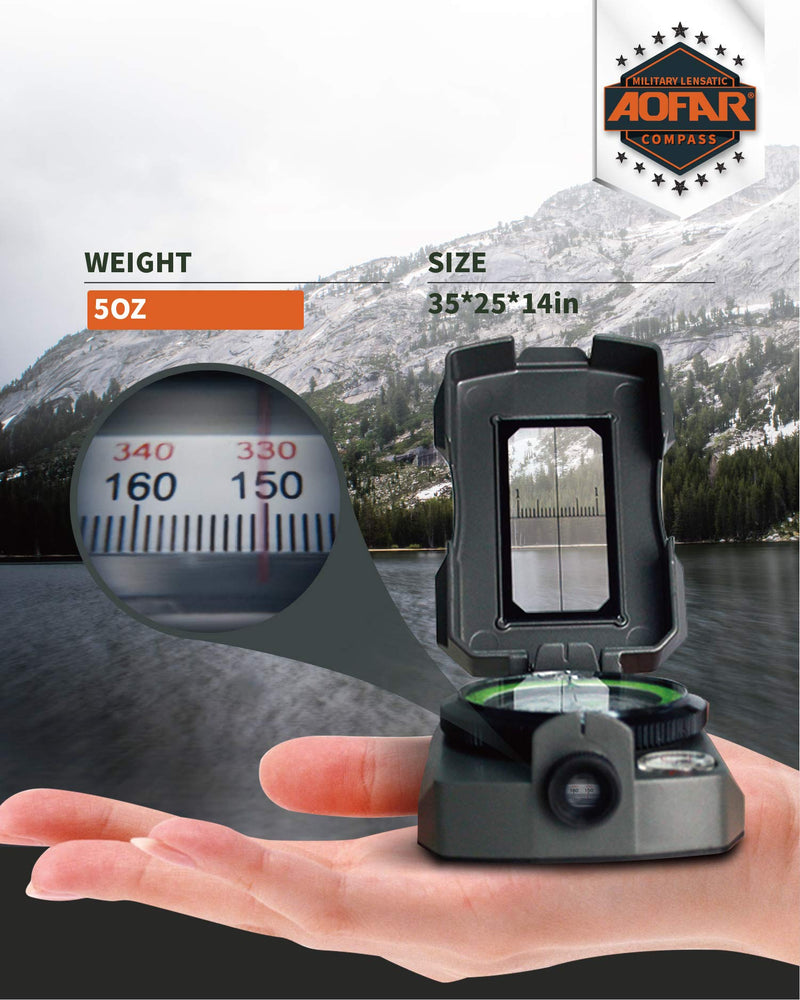 AOFAR Lensatic Sighting Military Compass AF-4090, Aluminum Alloy Material is Lighter, Functional with Signal Mirror Whistle Fishing Hook for Hiking, Camping, Fishing, Mountaineering, Boating, Pouch - NewNest Australia
