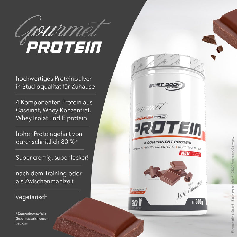 Best Body Nutrition Gourmet Premium Pro Protein, Milk Chocolate, 4 Component Protein Shake: Caseinate, Whey Concentrate, Whey Isolate, Egg Protein, 500 G (Pack Of 1) - NewNest Australia