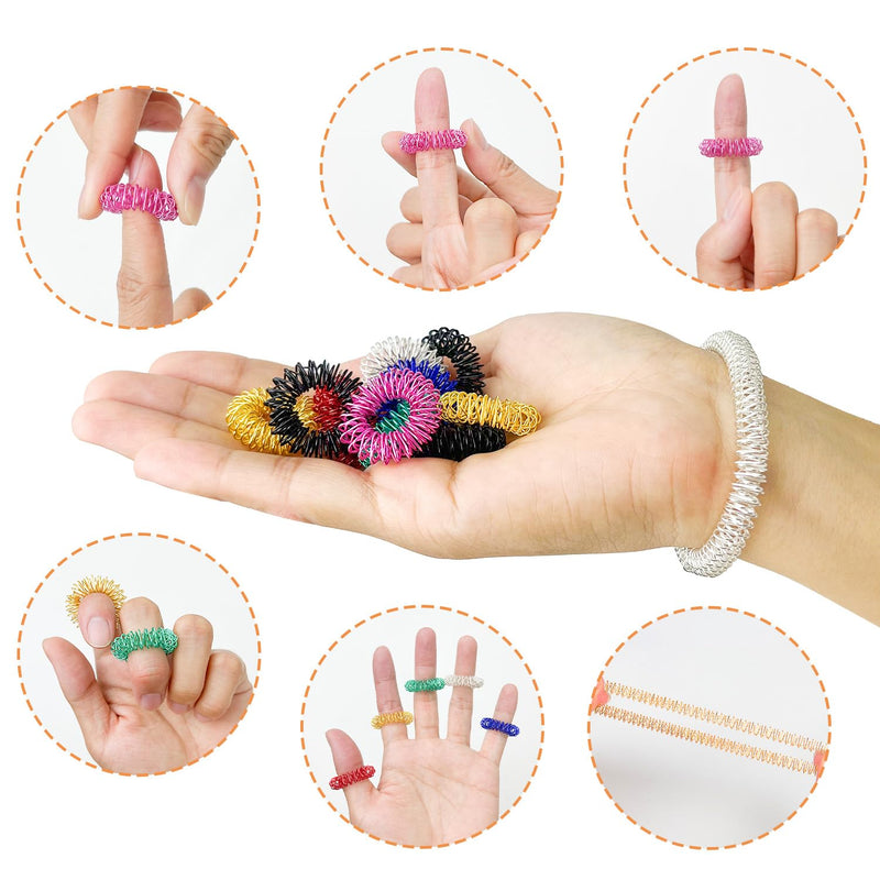 Mis.Moon 50 Pieces Finger Massage Ring And 2 Pieces Massage Bracelets, 8 Colors Spiky Sensory Finger Rings Anti Stress Acupressure Rings, Quiet Stress Reducer And Massager - NewNest Australia