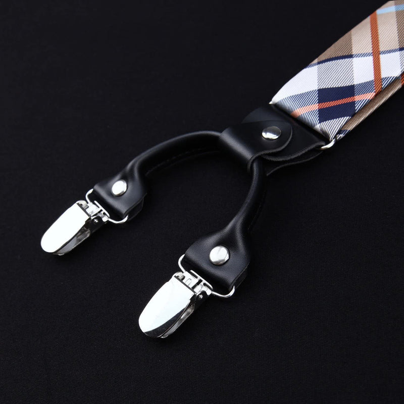 HISDERN,Men's Braces Bow Tie Set and Pocket Square Classic Adjustable Y Shape with 6 Strong Clips Braces One Size - NewNest Australia