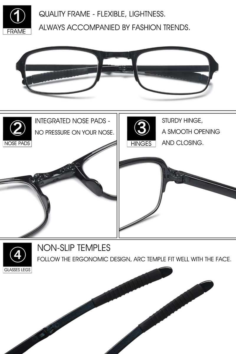 VEVESMUNDO Reading Glasses Foldable Folding Glasses Men Women Small Compact Glasses with Diopters with Case +1.0, +1.5, +2.0, +2.5, +3.0, +3.5, +4.0 Black 2.5 x - NewNest Australia