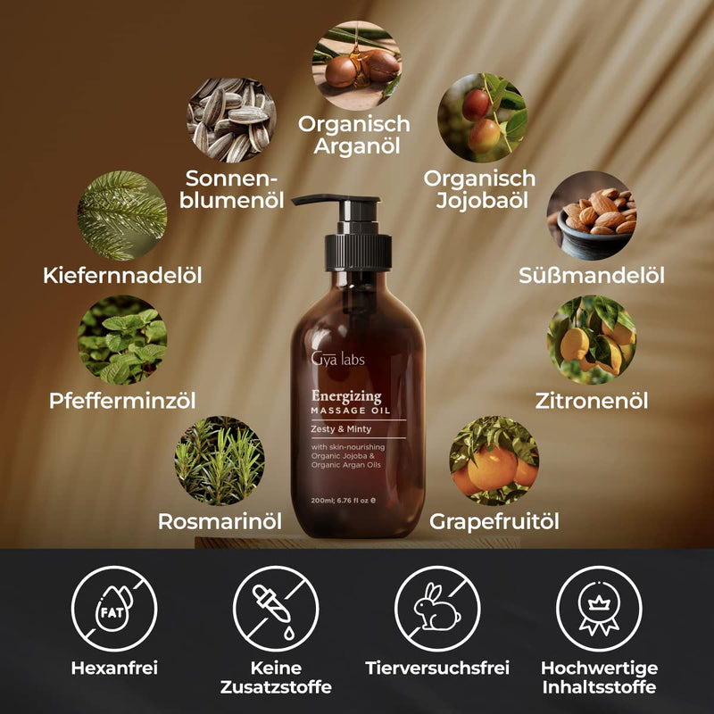 Gya Labs Energizing Massage Oil For Massage Therapy - Body Massage Oils For Couples - Made With Lemon, Grapefruit, Rosemary, Peppermint, Pine Needle, Jojoba And Argan Oil (200Ml) - NewNest Australia
