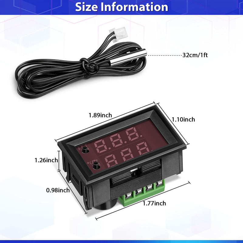 DC 12V Electronic Temperature Controller Programmable -50 to 110 Degree Celsius Heating/ Cooling Thermostat Control Switch Module NTC Waterproof Sensor Probe Dual Color LED Display Monitor (2 Pieces) 2 - NewNest Australia