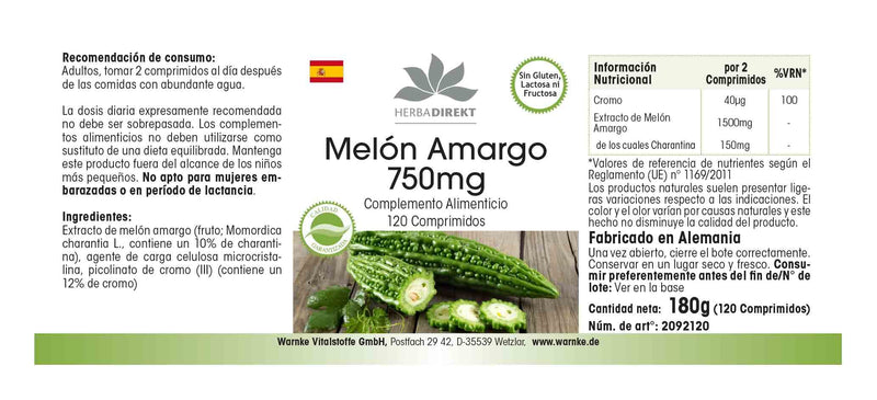Bitter melon 750mg - high dose - vegan - 120 tablets - with chrome | HERBADIREKT by Warnke vital substances - NewNest Australia