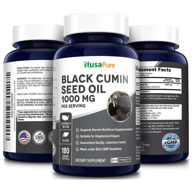 Black Seed Oil 1,000 mg per caps 180 Softgel Capsules (Non-GMO & Vegetarian) Cold-Pressed Nigella Sativa Producing Pure Black Cumin Seed Oil- 500 mg per caps - NewNest Australia