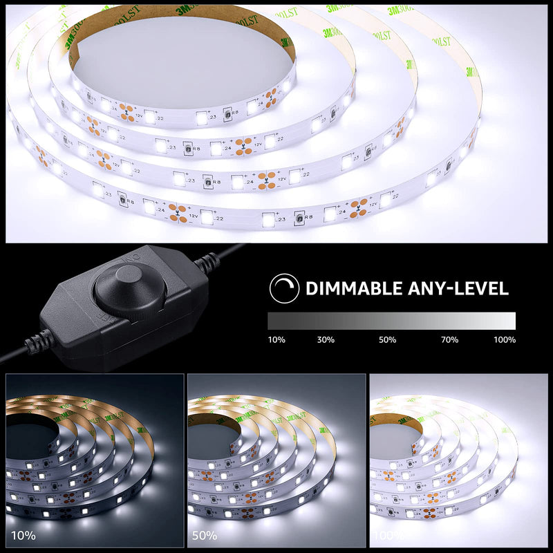 Lepro LED Strip Light White, 16.4ft Dimmable Vanity Lights, 6000K Super Bright LED Tape Lights, 300 LEDs 2835, Strong 3M Adhesive, Suitable for Home, Kitchen, Under Cabinet, Bedroom, Daylight White 16.4 ft - NewNest Australia