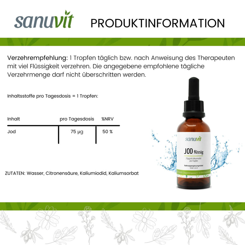 Sanuvit® - Iodine liquid 30 ml | Very economical with 78 µg iodine per drop | High dosage | including pipette | Vegan | approx. 450 portions | Made in Austria - NewNest Australia