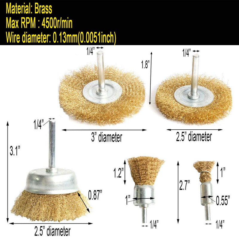 FPPO Brass Wire Wheel Brush Kit for Drill,Crimped Cup Brush with 1/4-Inch Shank,0.13mm True Brass Wire,Soft Enough to Cleaning or Deburring with Less Scrach - NewNest Australia