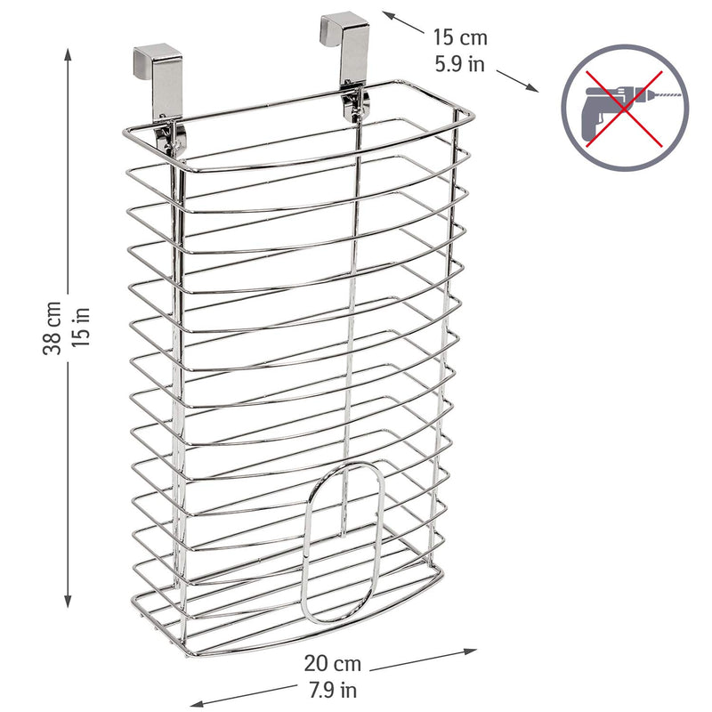 NewNest Australia - Tatkraft Fun Over The Cabinet Door Grocery Bag Holder, Versatile and Easy to Use, Easy to Place on Shelves, Walls, or Cabinets, Made of Chromed Steel. 