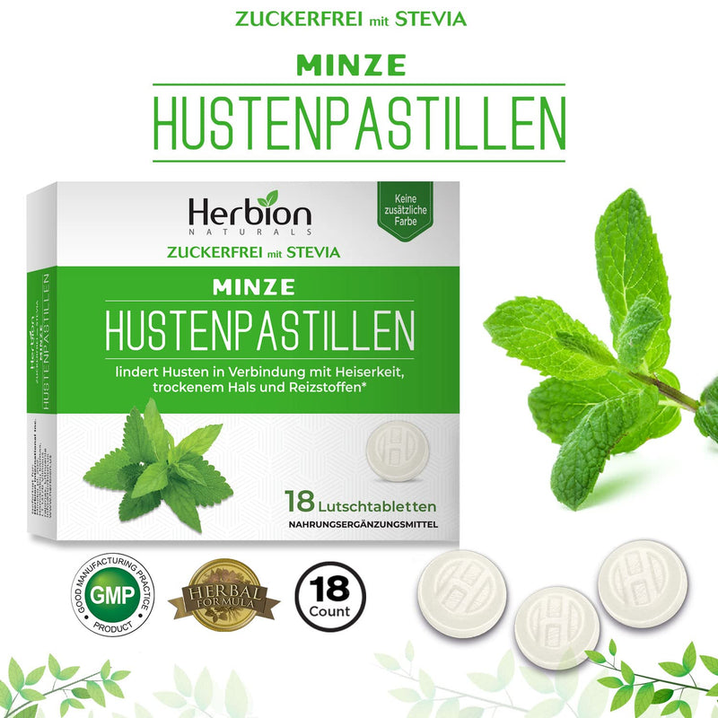 Herbion Naturals Cough Drops With Natural Mint Flavor, Sugar Free With Stevia, Dietary Supplement, Soothes Coughing, For Adults And Children From 6 Years, 18 Drops - NewNest Australia