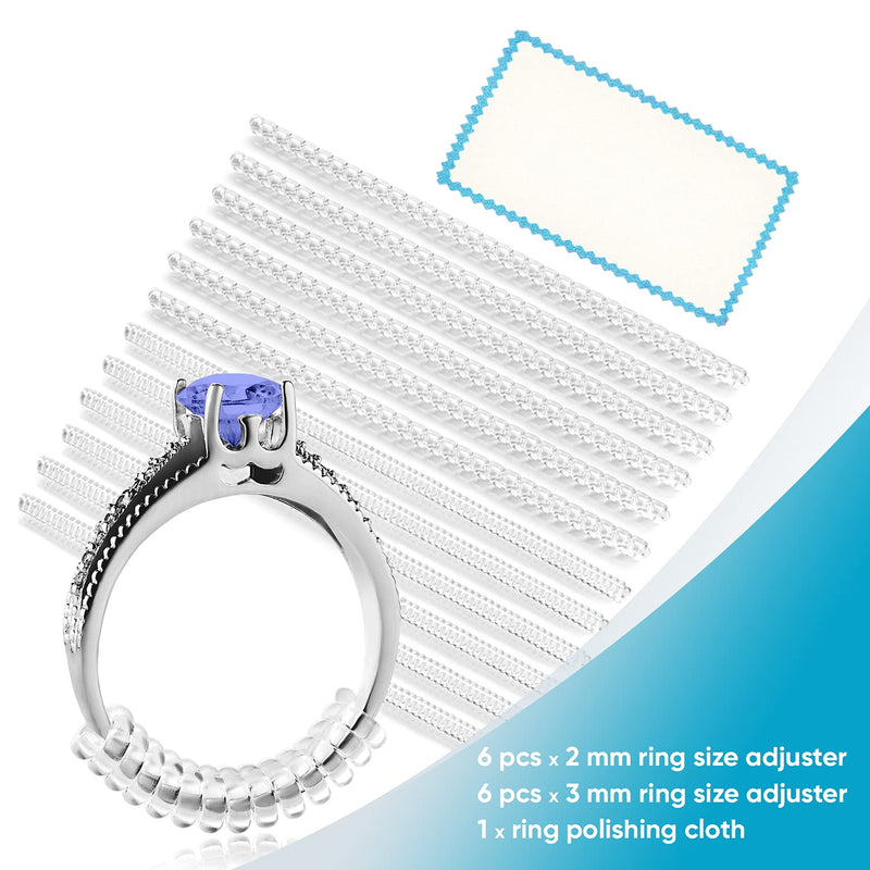 Ring Size Adjuster for Loose Rings - 12 Pack, 2 Sizes - Jewelry Sizer, Mandrel for Making Jewelry Guard, Spacer, Sizer, Fitter - Spiral Silicone Tightener Set with Polishing Cloth - NewNest Australia