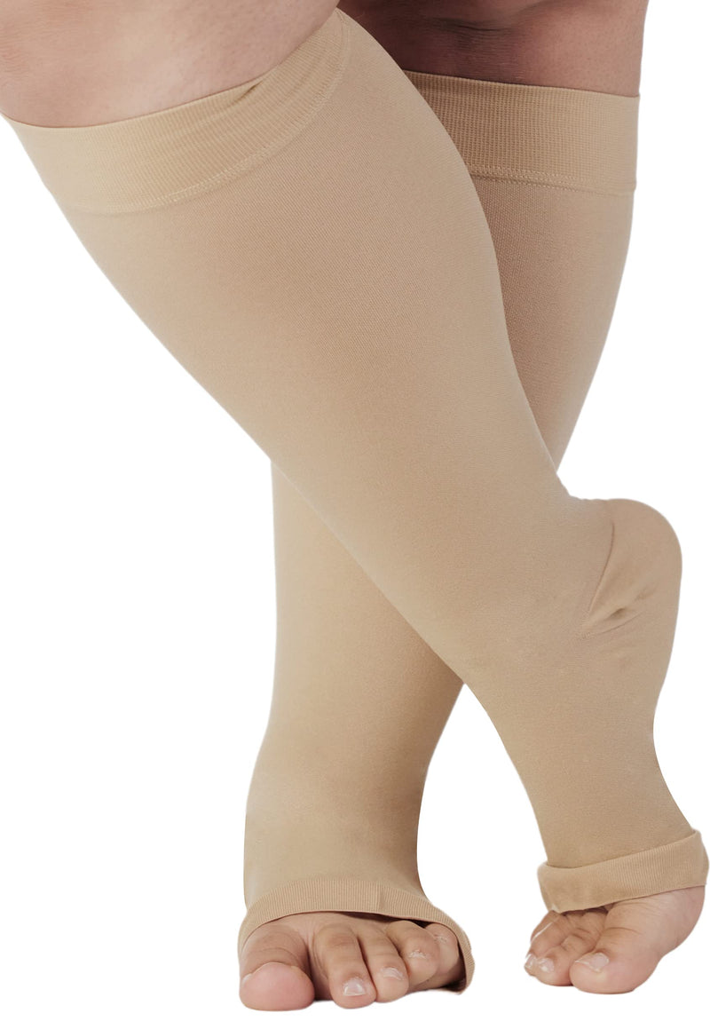 (3 Pack) Absolute Support Big and Tall Compression Socks for Women and Men 20-30mmHg Open Toe - Plus Size Compression Support Hose Wide Calf for Swelling Pain Edema Recovery Nursing - Beige, 2X-Large XX-Large - NewNest Australia