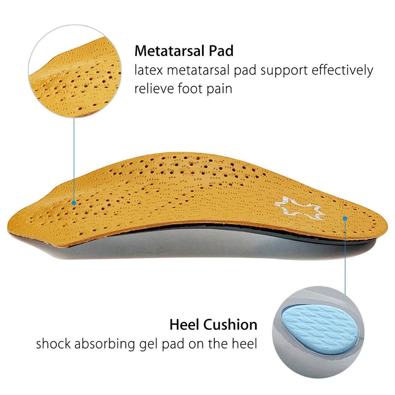 Orthotic Insoles 3/4 Length, Half Plantar Fasciitis Support with Metatarsal Pad Heel Cushion, Light Leather Foot Shoe Inserts for Women and Men, High Arch Support for Flat Feet Walking Exercising, M M| 7~8.5 UK - NewNest Australia