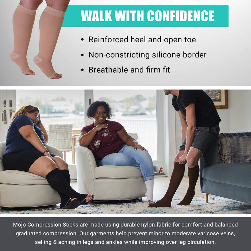 Made in USA Mojo Compression Socks for Women Circulation & Men 20-30mmHg - Opaque Knee-Hi Graduated Compression Stockings - Open Toe Unisex - Beige, Small A211BE1 - NewNest Australia