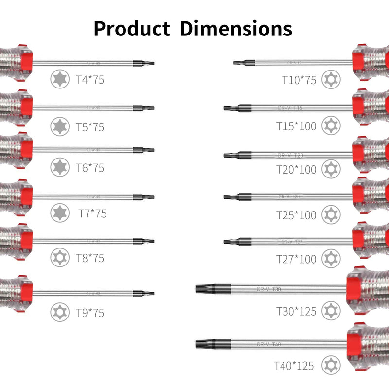 RONMAR 13-Piece Magnetic Torx Screwdrivers Set, Security Tamper Proof, T4、T5、T6、T7、T8、T9、T10、T15、T20、T25、T27、T30、T40 - NewNest Australia