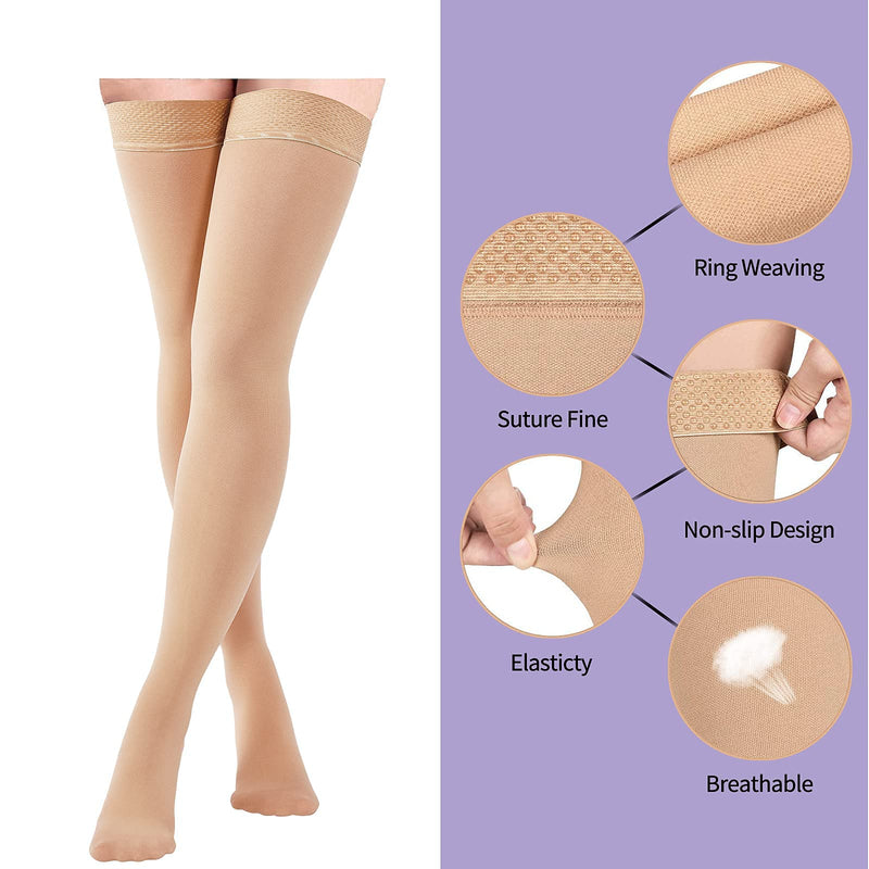 Thigh High Compression Stockings 20-30mmHg, Closed Toe Socks for Women & Men Beige Small - NewNest Australia