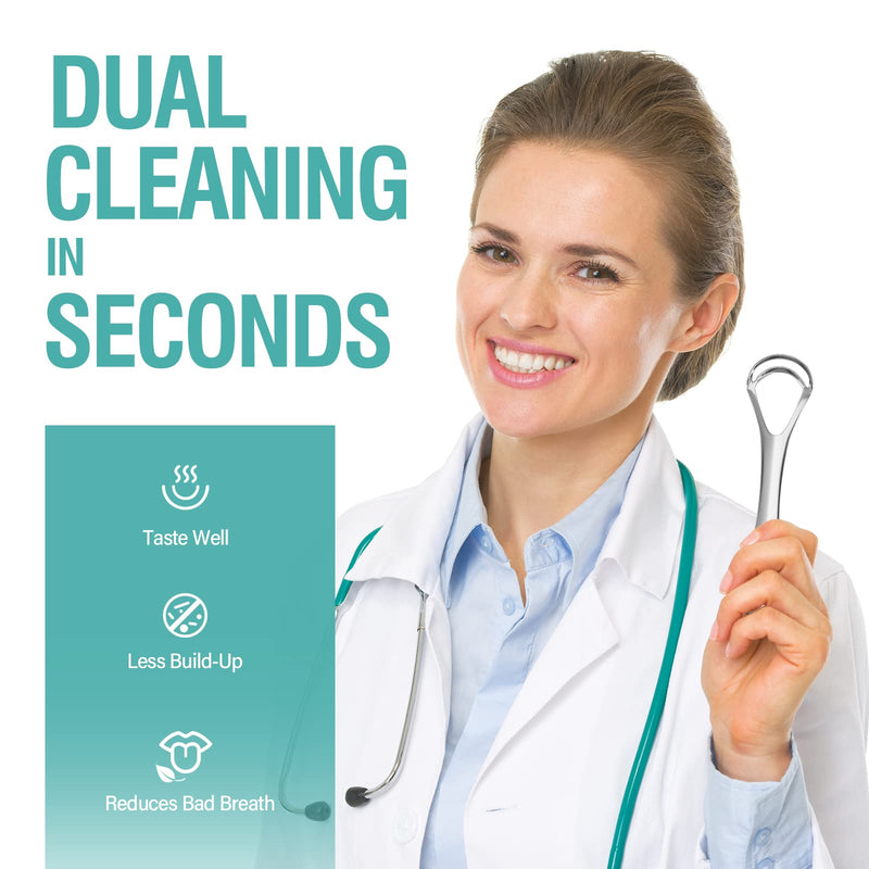 Ronavo Tongue Scraper, 2023 New Upgrade, With Double Scraper Head (Travel Case Included), Stainless Steel Tongue Cleaner, Bad Breath Away, Improves Oral Hygiene, Easy To Clean Silver - NewNest Australia