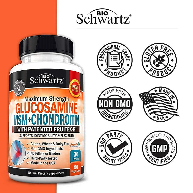Glucosamine Chondroitin MSM Triple Strength Joint Supplement with Collagen Turmeric Curcumin - Supports Healthy Inflammatory Activity & Joint Hip Back Knees Hands Health for Seniors & Adults - 90Ct - NewNest Australia
