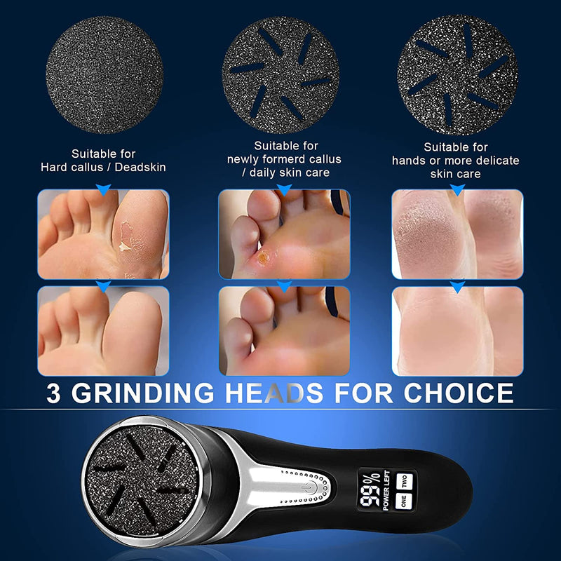 Electric Foot File, VXDOIRK Rechargeable Waterproof Hard Skin Remover Foot with 3 Rollers and 2 Speeds, Foot Files for Hard Skin and Dead Skin - NewNest Australia